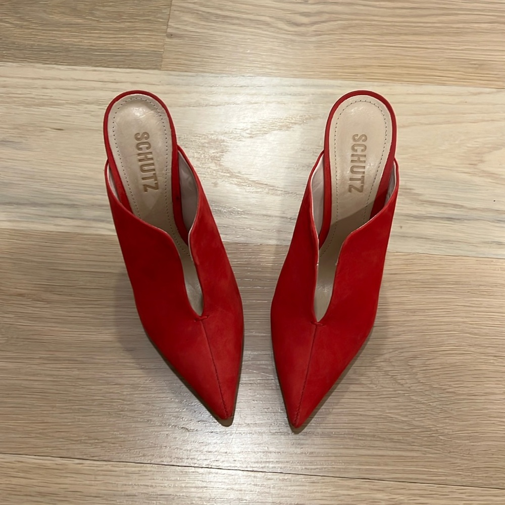 Never worn red schutz mule heels